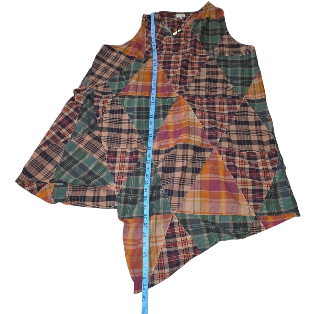 Jaded Gypsy Look Of Love Patchwork Plaid Vest One Size Asymmetrical Boho Cotton - Picture 13 of 14